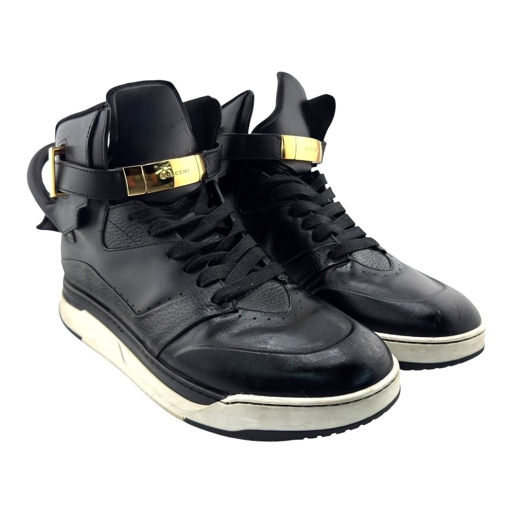 Buscemi Sneakers Mens 11 Leather B Court High Top Gold Lock Luxury Italy Black